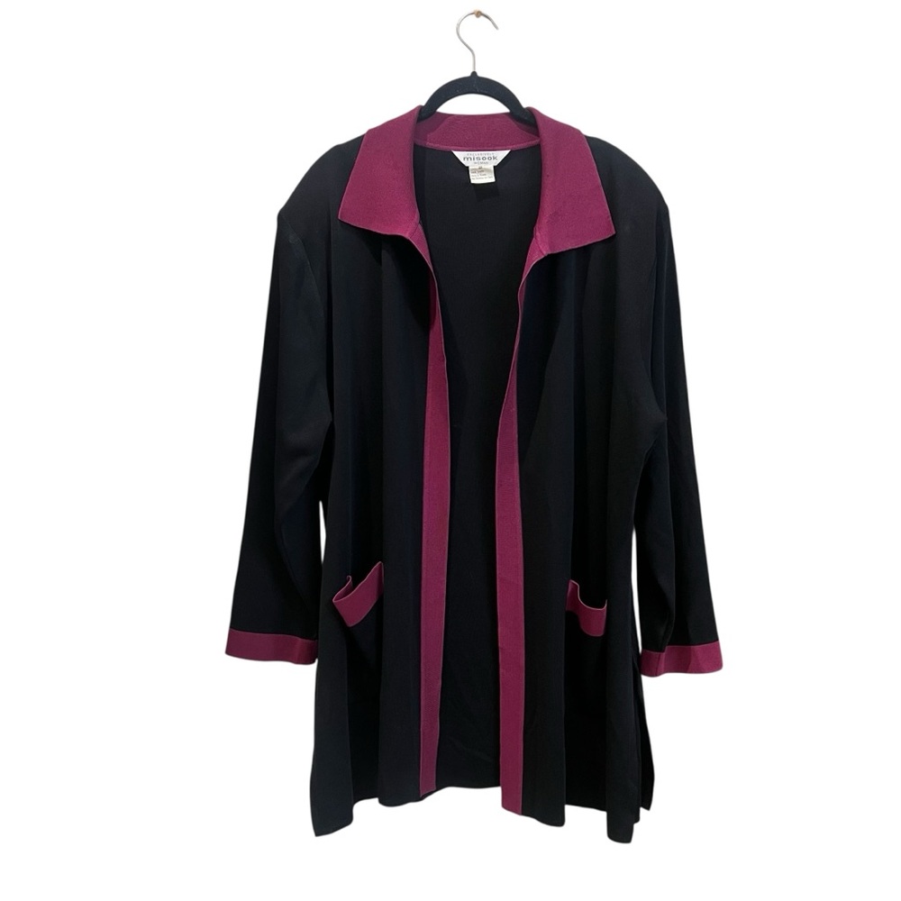 Misook Black Knit Purple Trim Cardigan Pockets Size 3X